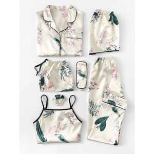 7pcs Floral Print Satin Pajama Set